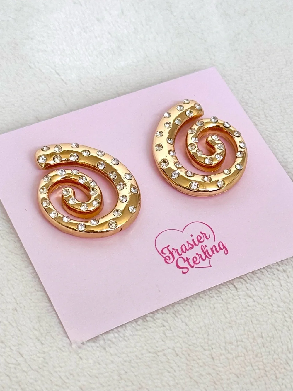 Frasier Sterling 14K Gold Plated Swirl Statement Stud Earrings w/ Cubic Zirconia